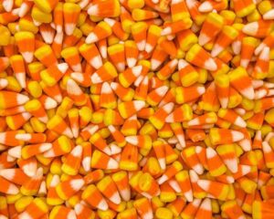 Candy corn pile in vibrant orange and yellow.
