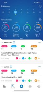 Food diary with macro nutrient tracking.