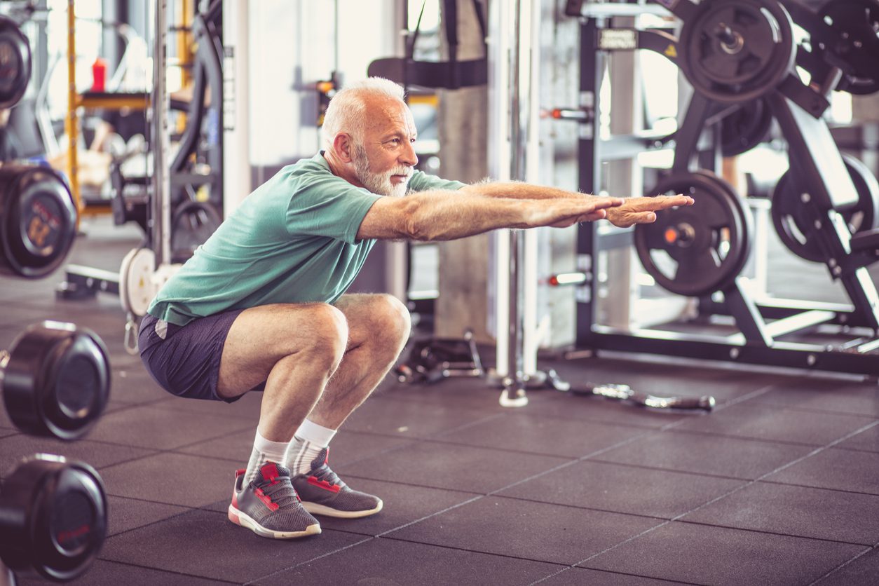 Senior man working exercise at gym.