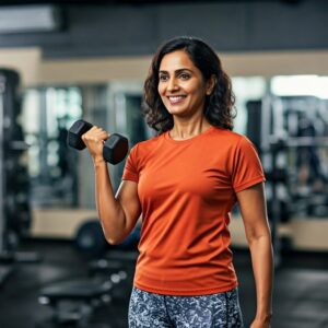 Woman lifting Dumbells in the gym